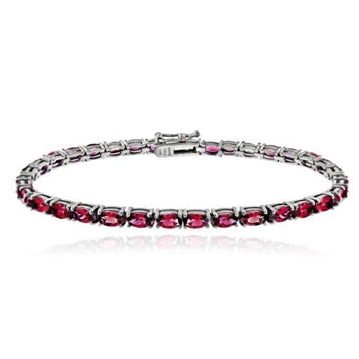 Sterling Silver 7.25Ct Created Ruby 5X3mm Oval Tennis Bracelet