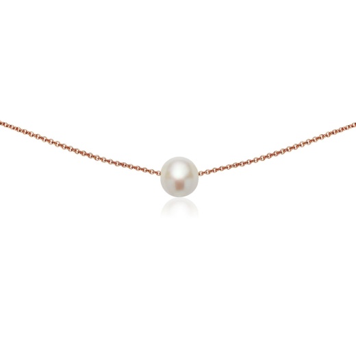 Rose Gold Flashed Sterling Silver Freshwater Cultured Pearl Semi-Round Ball Dainty Choker Necklace