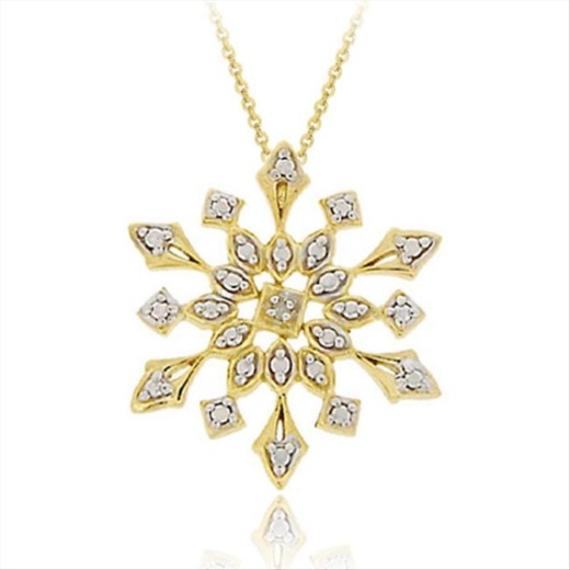 18K Gold Over Sterling Silver Genuine Diamond Accent Snowflake Pendant