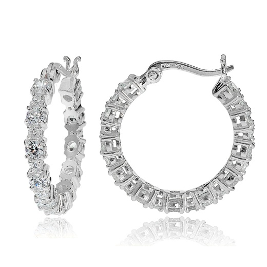 Sterling Silver Round Cubic Zirconia 22Mm Hoop Earrings
