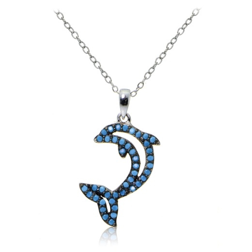Sterling Silver Nano Created Turquoise Dolphin Necklace