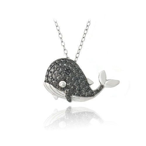 Sterling Silver Black Diamond Accent Whale Necklace