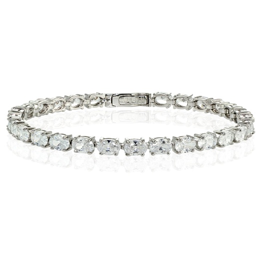 Sterling Silver Cubic Zirconia 6X4mm Oval-Cut Tennis Bracelet