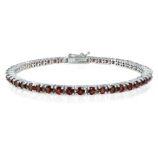 Sterling Silver 7Ct Garnet 3Mm Round Tennis Bracelet