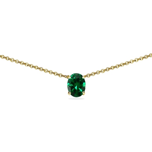 Yellow Gold Flashed Sterling Silver Simulated Emerald 7X5mm Oval Dainty Choker Necklace