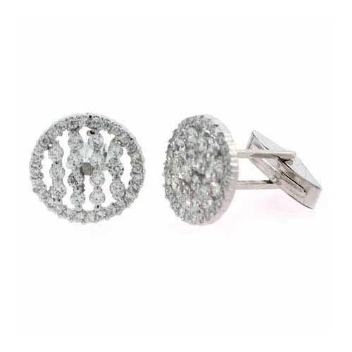 Sterling Silver Cz Striped Round Men's Cufflinks - Silverspeck