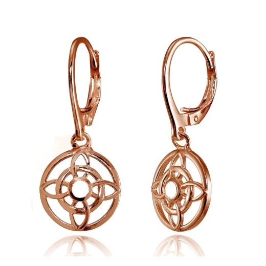 Rose Gold Flashed Sterling Silver Round Filigree Flower Dangle Leaverback Earrings