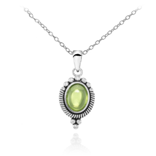 Sterling Silver Cabochon Peridot Oval Oxidized Vintage Necklace