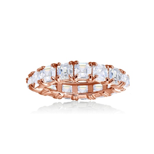 Rose Gold Flashed Sterling Silver Cubic Zirconia 4Mm Octagon Asscher-Cut Anniversary Eternity Band Ring