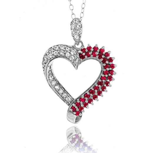 Sterling Silver Created Ruby Heart Necklace