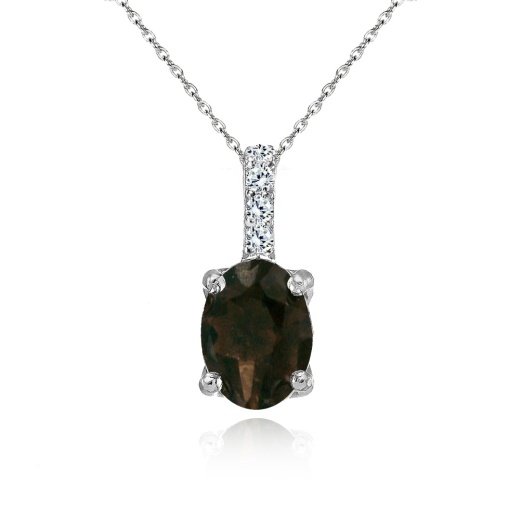 Sterling Silver Smoky Quartz And White Topaz Oval Crown Necklace