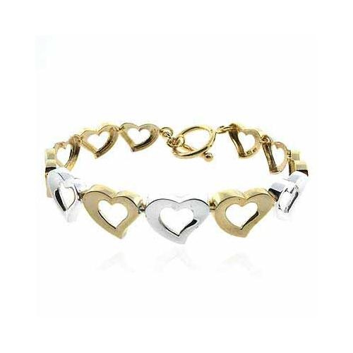 18K Gold Over Sterling Silver Two-Tone Open Hearts Link Bracelet