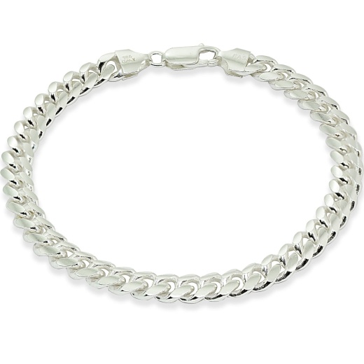 Sterling Silver 7.5Mm Miami Cuban Curb Link Chain Mens Bracelet, 9 Inches