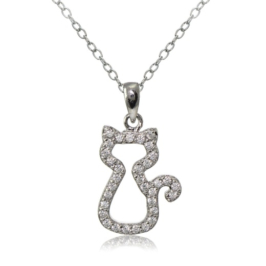 Sterling Silver Cubic Zirconia Kitten Cat Necklace