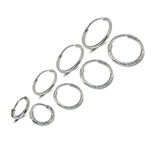 Sterling Silver 10Mm, 12Mm, 14Mm & 16Mm Diamond-Cut Endless Hoop Earrings, Set Of 4 - Silverspeck