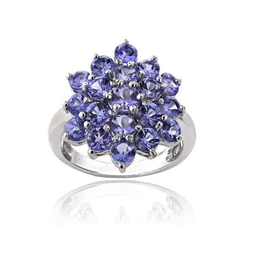 Sterling Silver 2.Ct Tgw Tanzanite Flower Ring