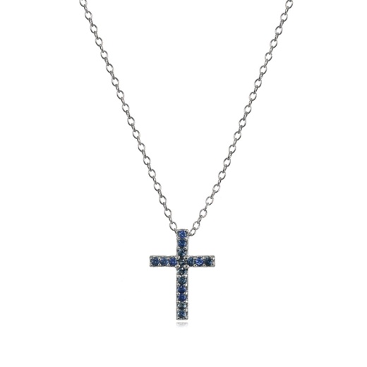 Sterling Silver Genuine Blue Sapphire Cross Necklace