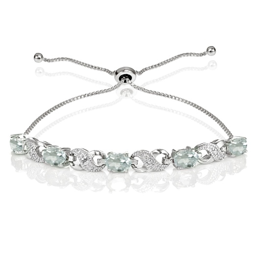 Sterling Silver Aquamarine and Diamond Accent Infinity Adjustable Bracelet