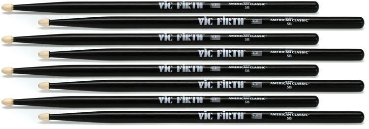Vic Firth American Classic 4 For 3 Drumstick Pack - 5B - Wood Tip - Black