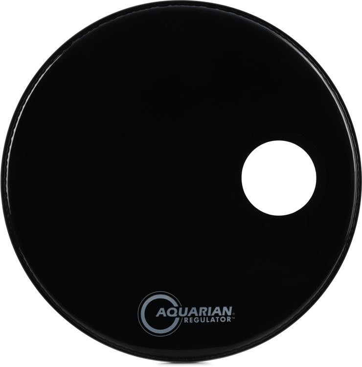 Aquarian Regulator Ported Black Glass Bass Drumhead - 20 Inch - With 4 3/4 Inch Offset Port Hole