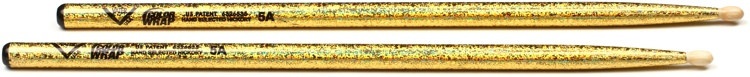 Vater Color Wrap Hickory Drumsticks - 5A - Wood Tip - Gold Sparkle