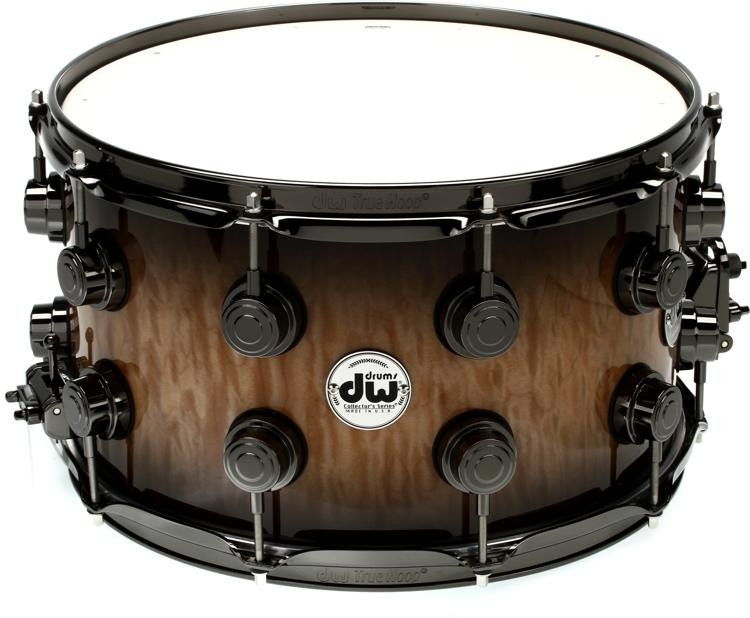 Dw Collectors Series Exotic Snare Drum 8 X 14 Inch Quick Candy Black Burst Over Quilted Maple 