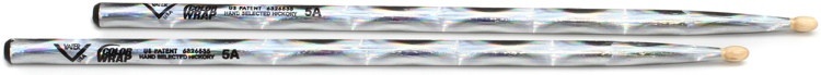 Vater Color Wrap Hickory Drumsticks - 5A - Wood Tip - Silver Optic