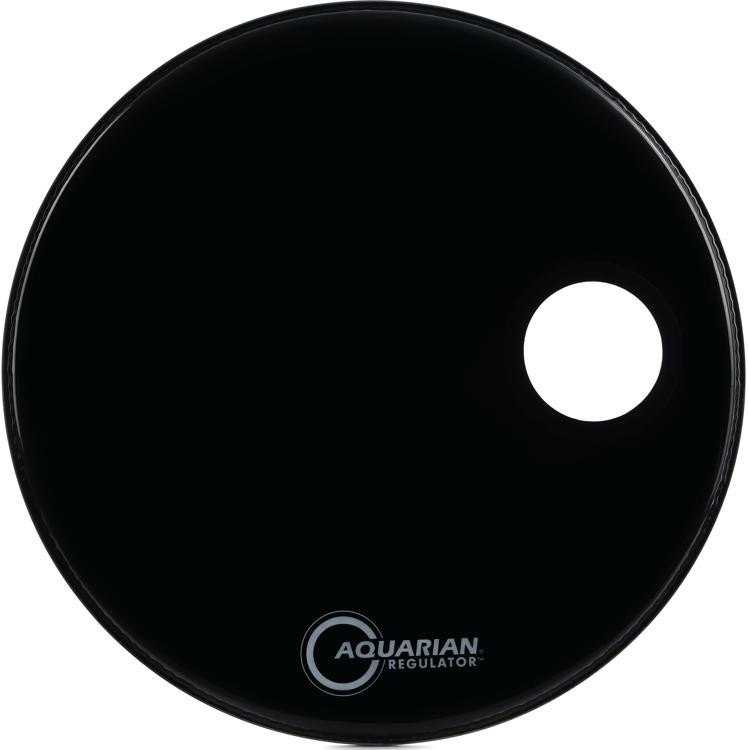 Aquarian Regulator Ported Black Glass Bass Drumhead - 22 Inch - With 4 3/4 Inch Offset Port Hole