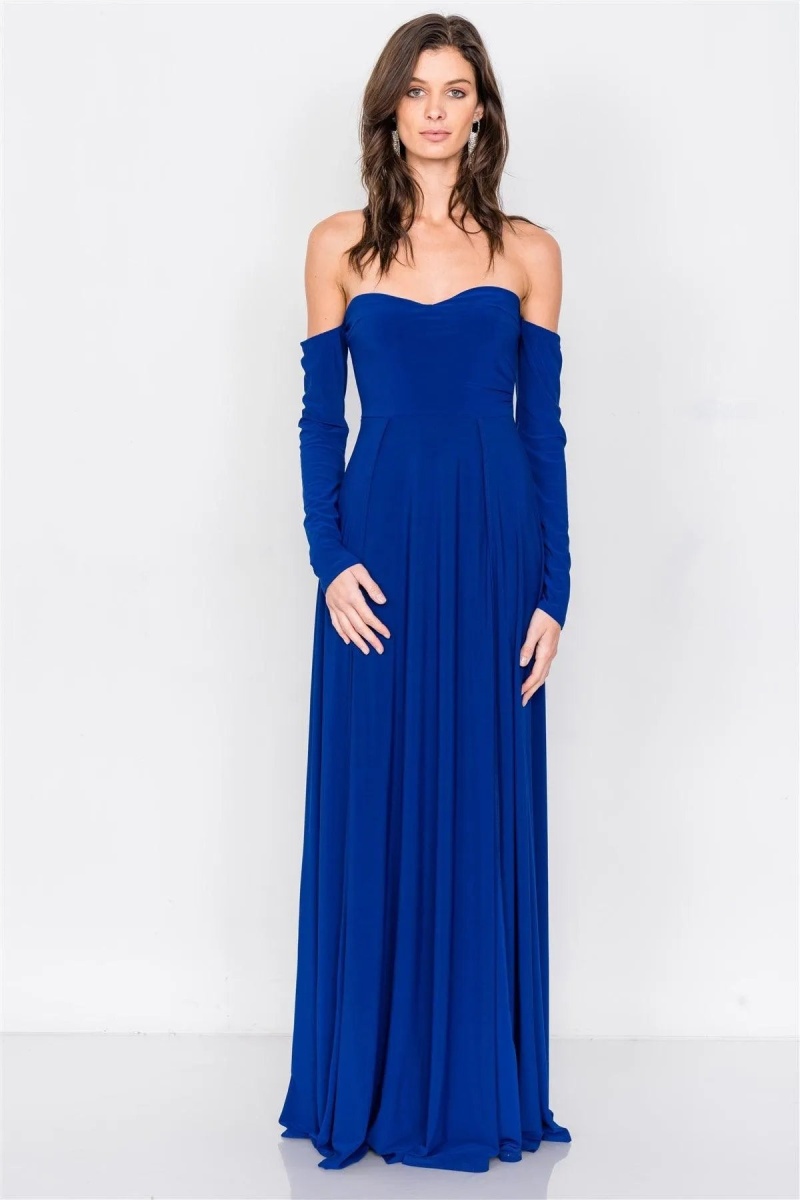 Sheath Off Shoulder Dresses with Slit Royal Blue