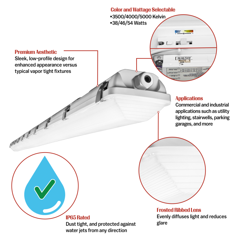 54 Watt Max 7128 Lumen Max 8 Ft. Wattage And Color Selectable Led