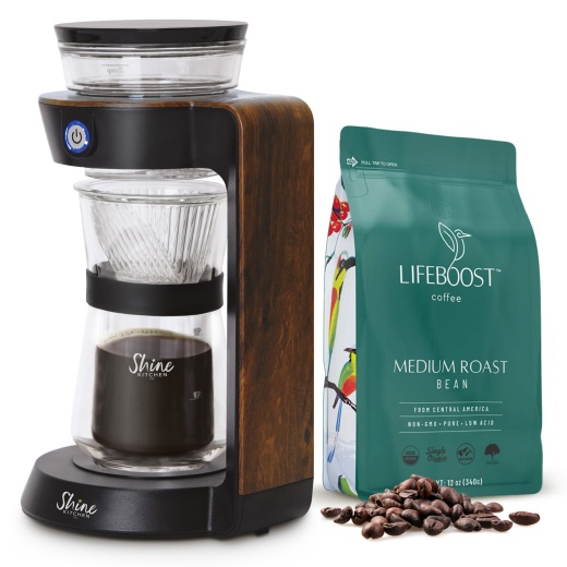 Shine Kitchen Co. Automatic Pour Over Coffee Machine And Lifeboost Coffee Bundle