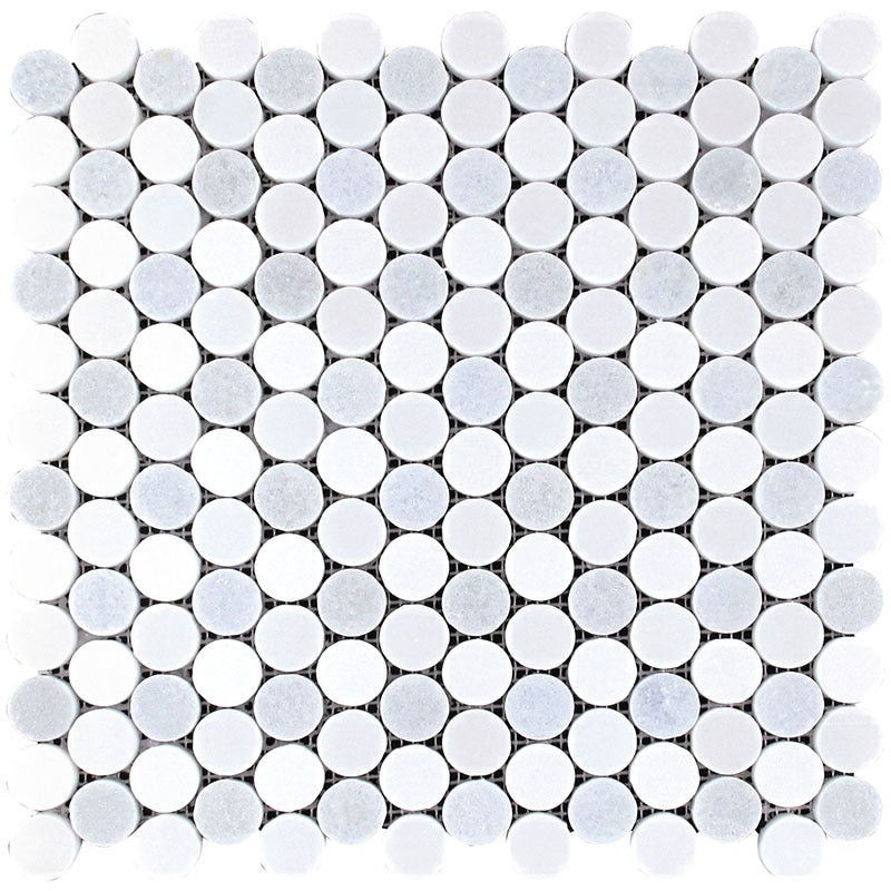 Mykonos Thassos / Blue Celeste / Paper White Marble Mosaic - Kapari - Polished