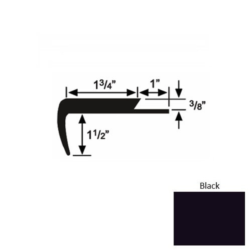 Solid 11 Black Rubber Single Flange Carpet Stair Nosing