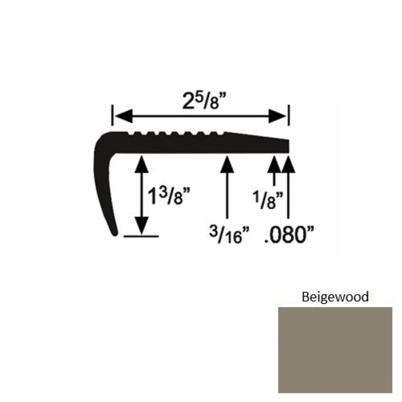 Solid 03 Beigewood Rubber Residential Stair Nosing (Sq) - 2 5/8" X 9 Ft (108")