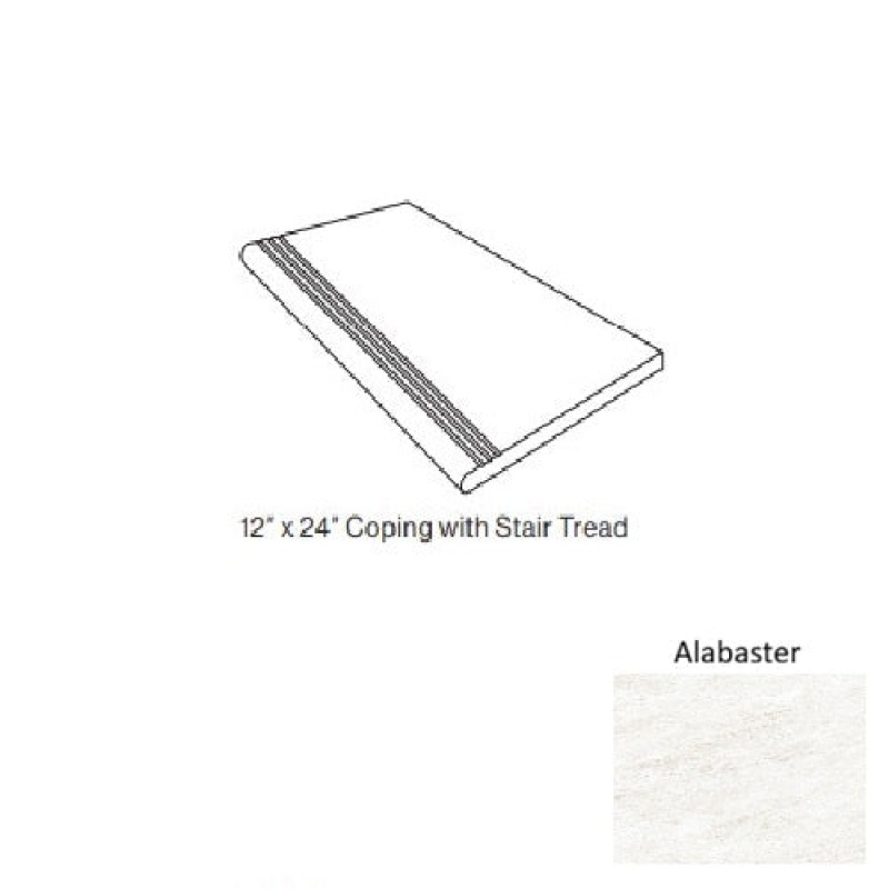 Vitreux Extra Alabaster Porcelain Coping With Stair Tread - Matte - 12" X 24"