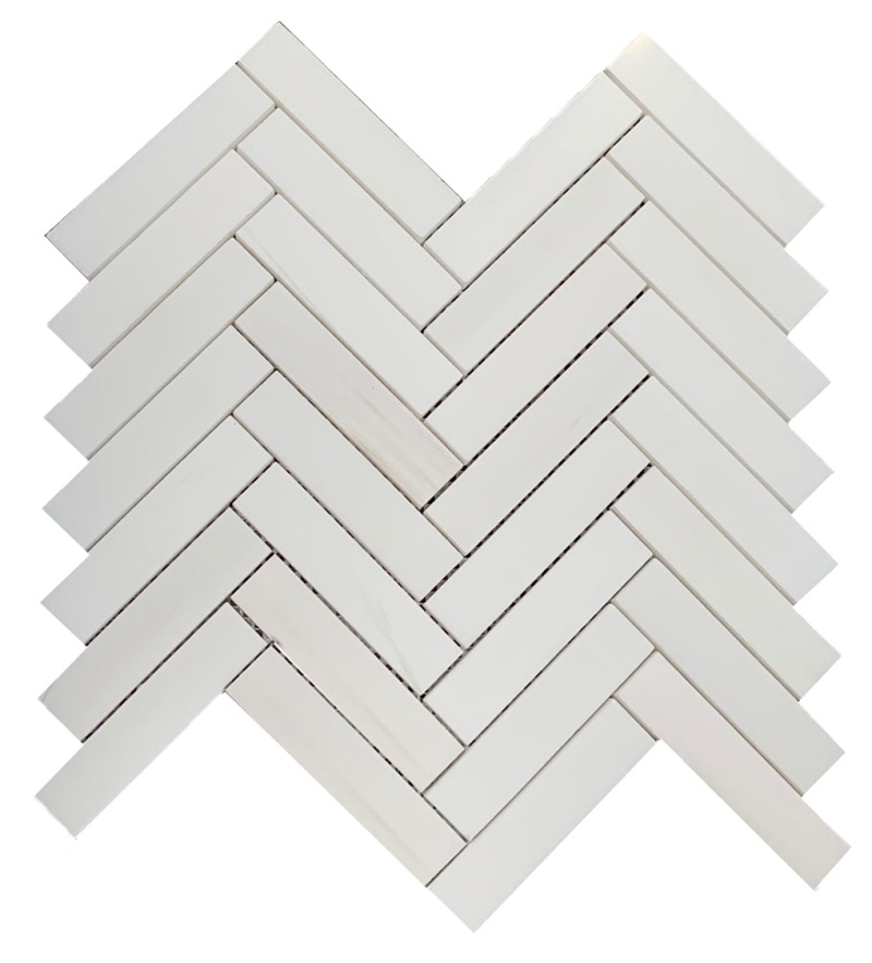 Bianco Dolomite Marble Mosaic - 1" X 4" Herringbone