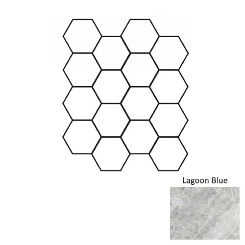 Oyster Lagoon Blue Porcelain Mosaic - 3" Hexagon - Matte