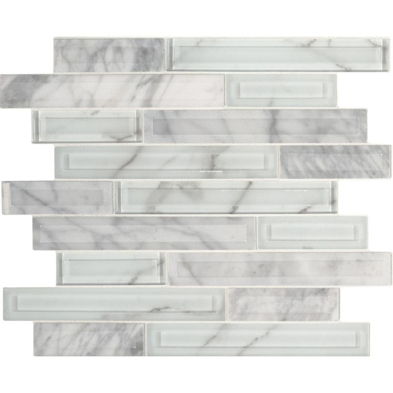 Decorative Blends Blocki Blanco Glass & Stone Mosaic - Linear - Polished, Per Pack: 9.8 Sqft