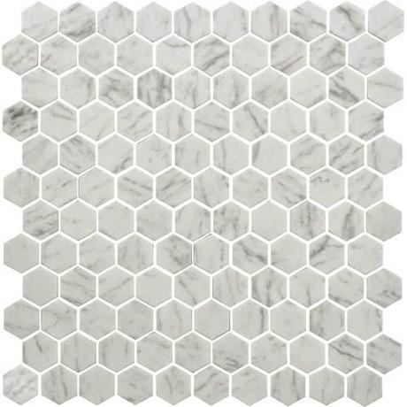 Uptown Glass Carrara Glass Mosaic - 1" Hexagon - Matte