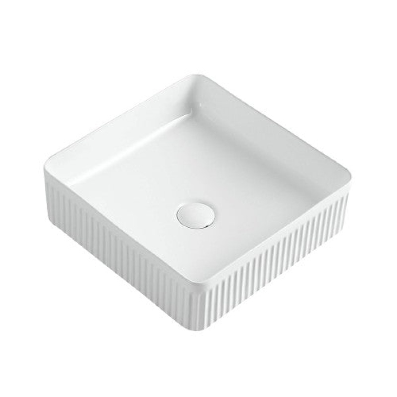 White Ceramic Vessel Bathroom Sink - 15 3/8" X 15 3/8" X 4 3/4" - Glossy