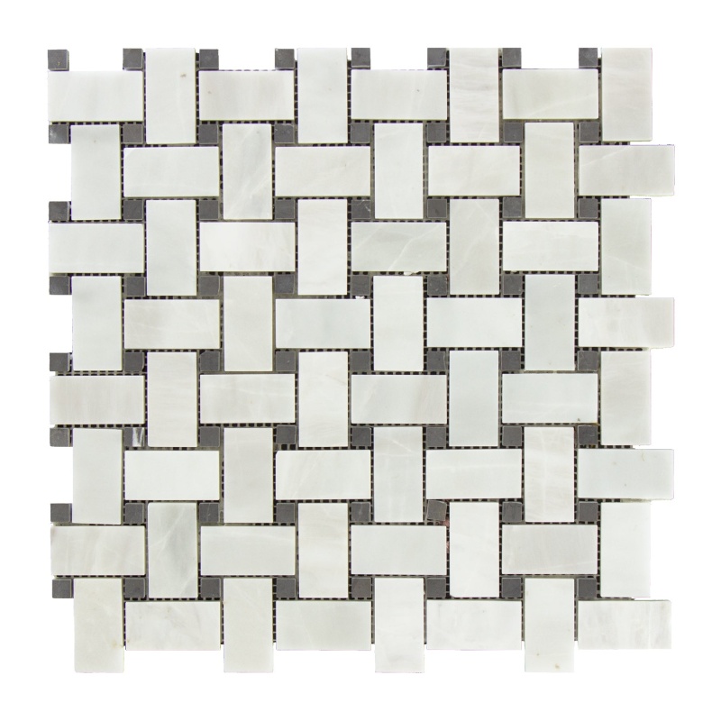 Bianco Garda Marble Mosaic - Basket Weave With Graphite Dots