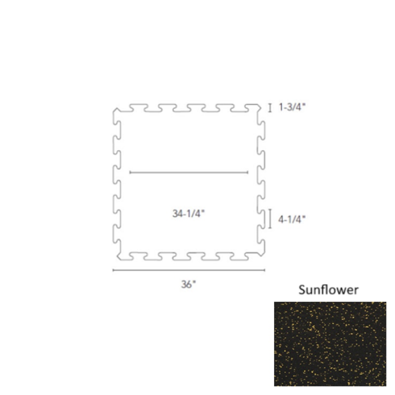 Sunflower Recoil Fitness Flooring Interlocking Tile 10% Chip 5/32 Gauge - Urethane - 34 1/4" X 34 1/4"