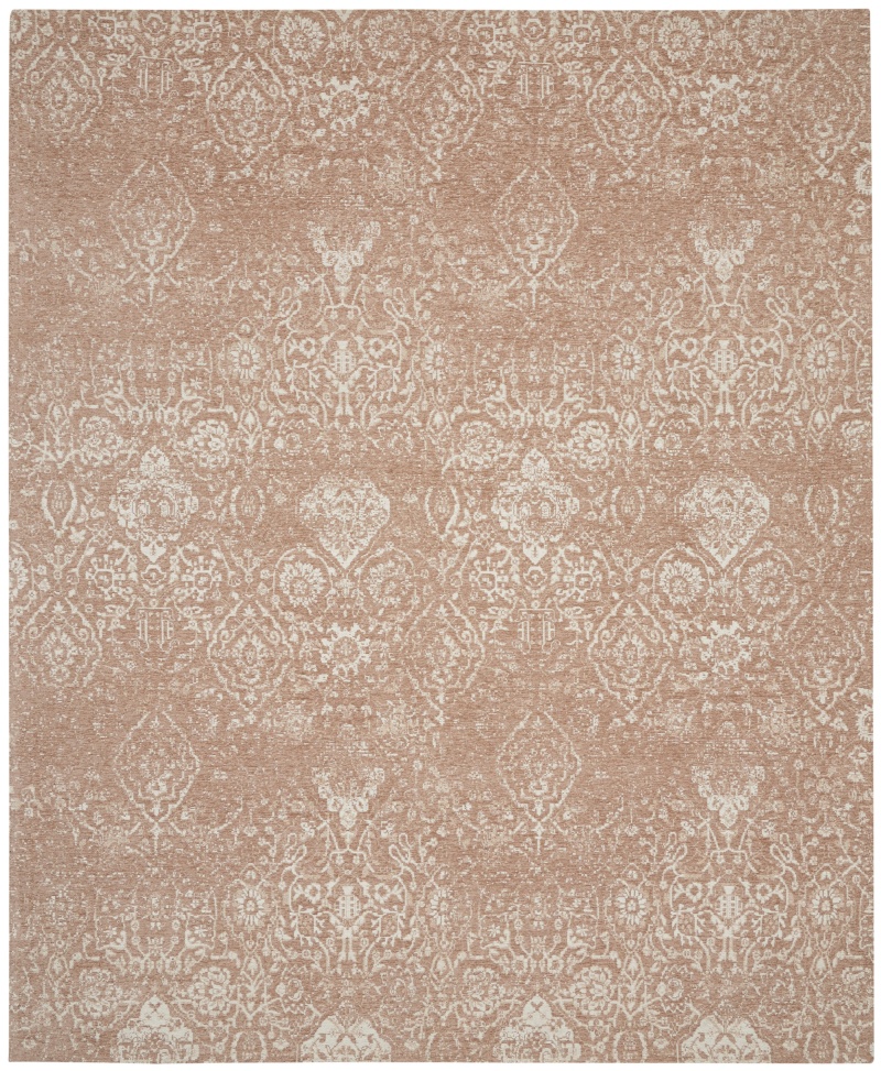 Beige Ivory Polyester Farmhouse Damask Area Rug, 8 ft x 10 ft