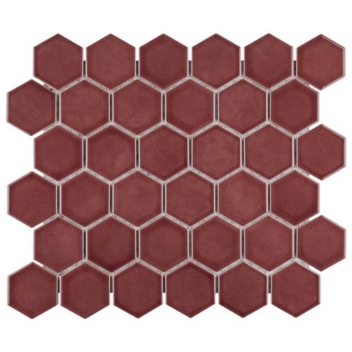 Tribeca Rusty Red Porcelain Mosaic - 2" Hexagon - Glossy