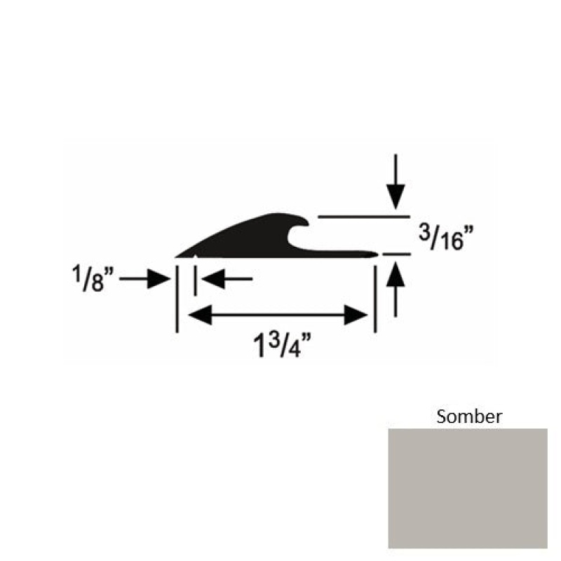 Solid 42 Somber Rubber Custom Carpet Edging - 1 3/4" X 9 Ft (108") X 3/16"