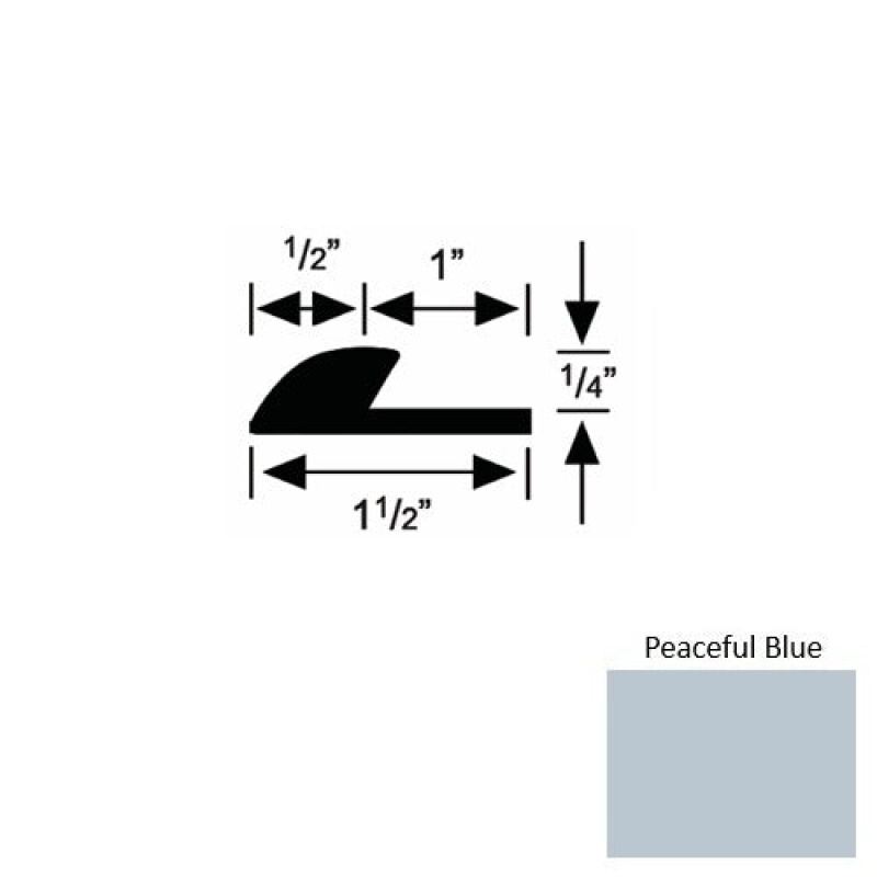 Solid 35 Peaceful Blue Rubber Underlap Carpet Edge - 1 1/2" X 9 Ft (108") X 1/4"