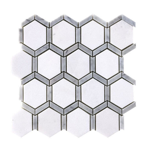 Thassos & Carrara Frame Marble Mosaic - Hexagon - Natural