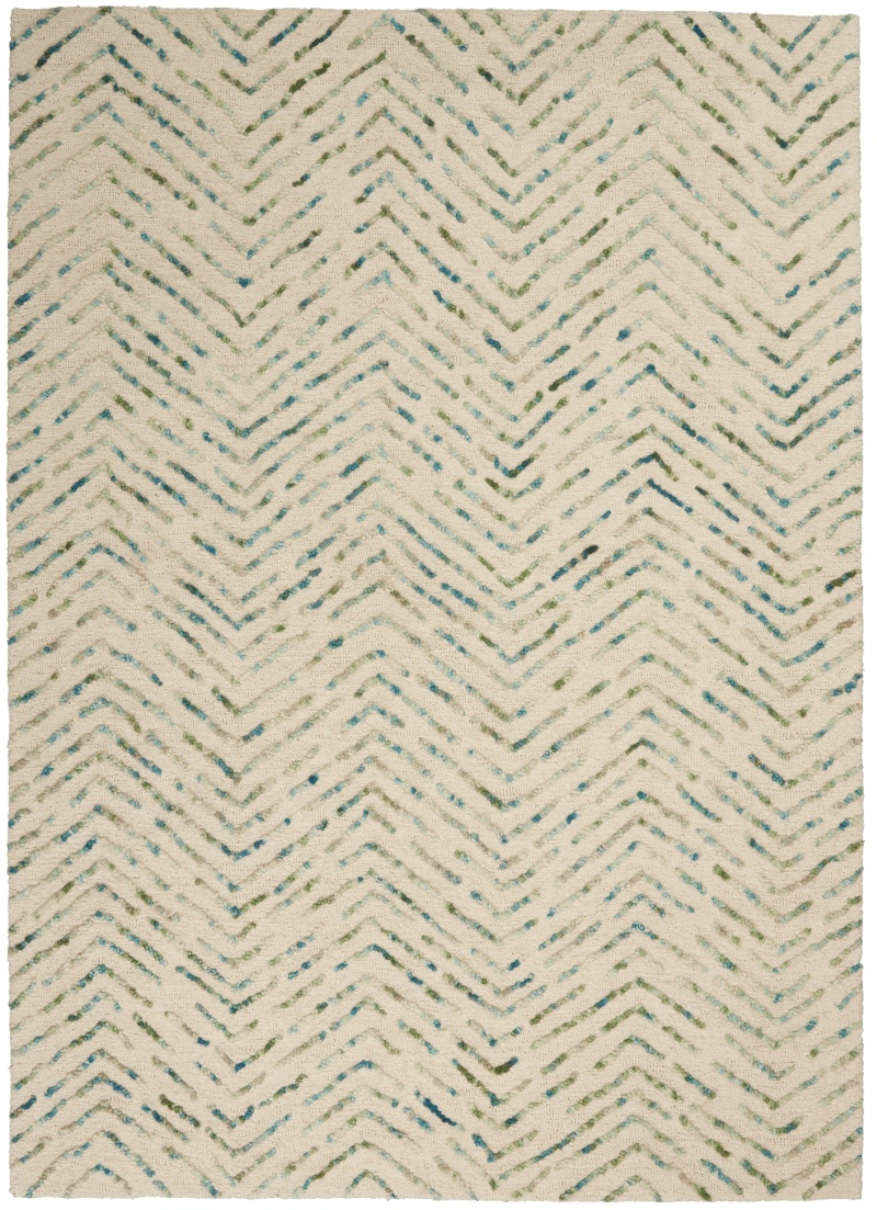 Colorado Clr02 Ivory / Green Wool Modern Area Rug 5 Ft x 7 Ft