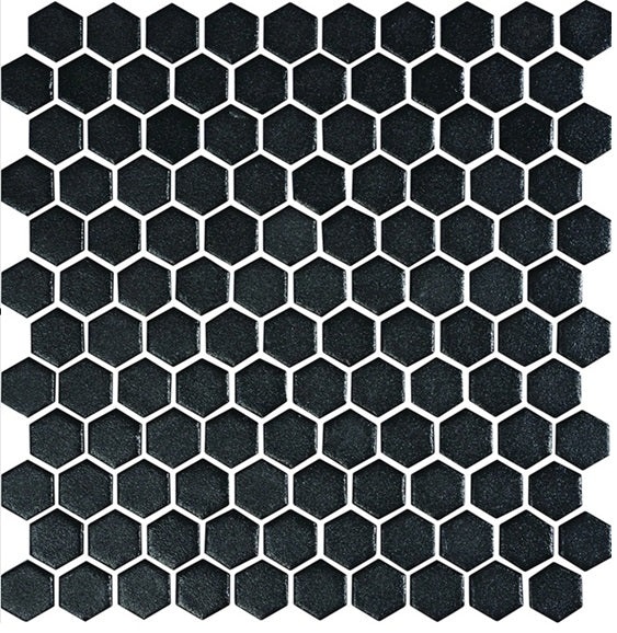 Uptown Glass Ebony Glass Mosaic - 1" Hexagon - Matte