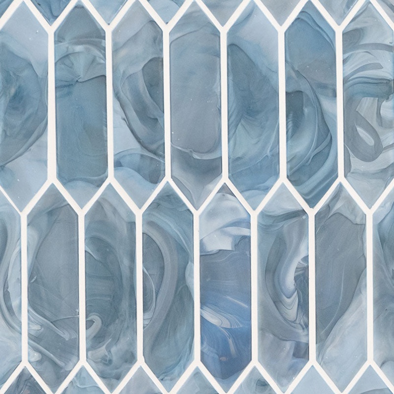Blue Shimmer Glass Mosaic - Picket Fence - Glossy